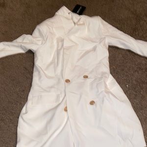 White and gold button blazer dress